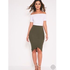 Gabriella Khaki Wrap Hem Midi Skirt